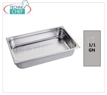 Bacinella Gastronorm 1/1 in acciaio inox,  dim.mm 530 x 325 x 100 h