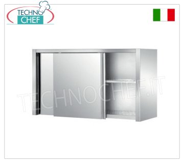 Pensile a parete inox con porte scorrevoli e ripiani asolati, dim.mm.2000x400x660h - SPELLICOLATO