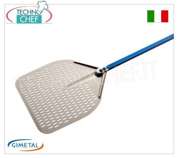 Pala pizza rettangolare forata in alluminio, dim.cm 41x41, manico 150 cm - mod.A-41RF