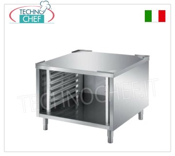 Supporto Basi inox per Forni a Convezione Supporto base in acciaio inox per forno su mobile, completo di guide per inserimento 7 teglie Gastro-Norm 2/1 h 60 mm., dim. mm. 800x800x720 h.