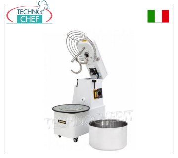 IMPASTATRICE a SPIRALE da 25 Kg, con testa sollevabile e vasca estraibile, IMPASTATRICE a SPIRALE da 25 Kg con testa sollevabile e vasca estraibile da lt.32, completa di asta spaccapasta, temporizzatore e ruote, V.400/3, Kw.1,1, Peso Kg.94,6, dim.mm.424x735x805h