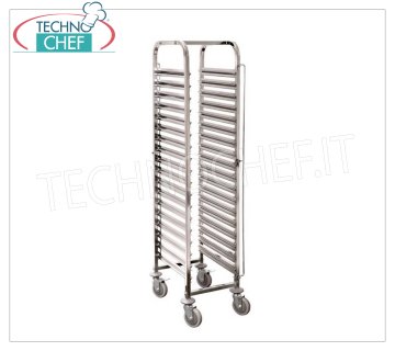 Carrello portateglie inox per 15 teglie GN 1/1, mod.TT15GN11Z Carrello portateglie in acciaio inox, portata 15 teglie Gastronorm 1/1 (mm 530x325), passo guide: 3 e 5 cm alternati, dim.mm.370x550x1735h