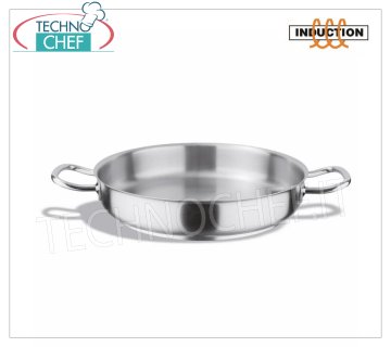 Technochef - Padella Inox 2 maniglie, professionale per  induzione, Padella Inox 2 maniglie, capacità litri 1,9, adatta anche per Piastre ad Induzione, diam. cm.20 x 6h