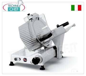 FAC- AFFETTATRICE a GRAVITA', lama Ø 300, Professionale, mod.F300EL Affettatrice a gravità/inclinata, lama diametro 300 mm, in lega d'alluminio, completa di affilatoio lama fisso, V.230/1, Kw 0,26, dim.mm.500x490x510h