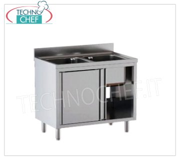 Lavello inox professionale-industriale 2 vasche senza gocciolatoio, Linea 700