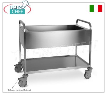 Carrello inox per raccolta differenziata, vasca stagna più rubinetto, 1 piano di servizio dim.mm.1170x630x940h