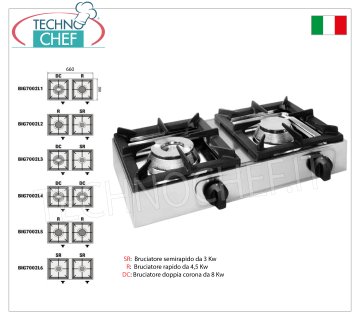 Fornello gas professionale da tavolo, 2 fuochi