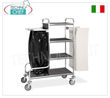 Carrello portabiancheria Rovere Tabacco, 4 piani, 2 reggisacco, ruote elastiche, 2 frenate