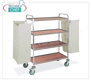 Carrello portabiancheria Rovere, 4 piani, 2 sacchi biancheria, 2 ruote frenate, dim.cm.120x52x137h