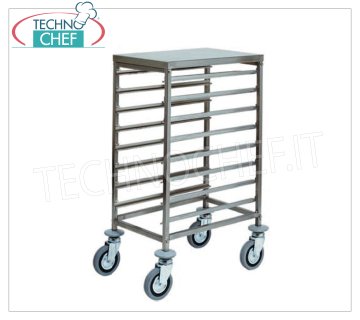 FORCAR - CARRELLO per 8 TEGLIE GN 1/1, con PIANO SUPERIORE INOX