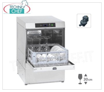 TECHNOCHEF - Lavabicchieri Elettronica cesto quadro cm 40x40, Doppio Dosatore Detergente e Pompa di Scarico, Altezza Utile max 30 cm