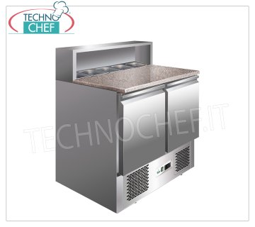 FORCAR -  Saladette Refrigerata 2 Porte, piano in Granito con vano 5 Bacinelle GN 1/6, Temp.+2°/+8°C