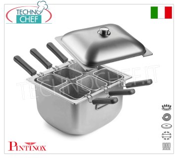 PENTOLA CUOCIPASTA  inox da lt 22, con 6 CESTELLI, adatta anche per INDUZIONE, dim. mm. 383x354x237h