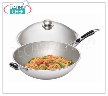 PADELLA WOK INOX CON COPERCHIO VETRO Ø 36 CM - adatta per piastra induzione Cod.KR-105986
