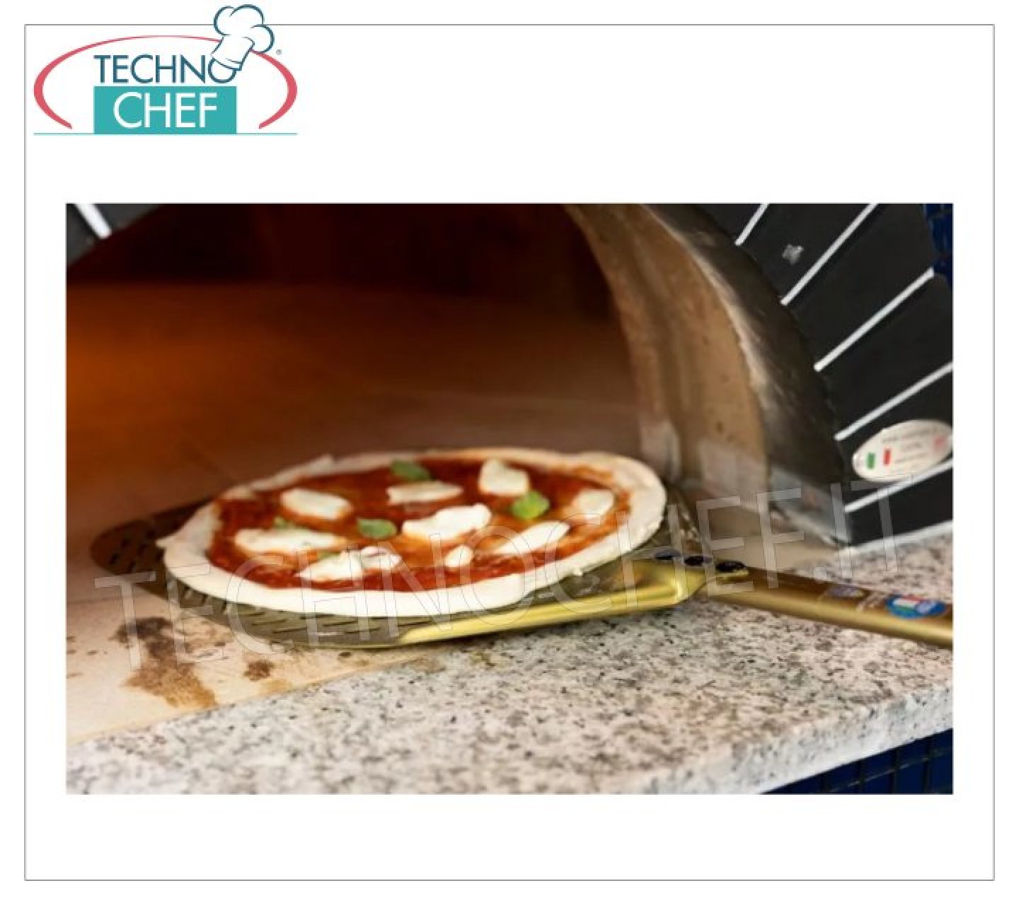 Pala pizza tonda forata in alluminio, Linea Gold, lunghezza manico cm 180, Attrezzature per la pizza