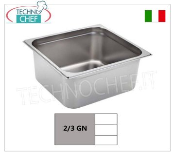 Bacinelle Gastronorm GN 2/3 in acciaio inox Bacinella Gastro-norm 2/3, inox 18/10, dim.mm 353 x 325 x 20 h
