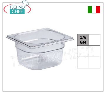 Bacinelle  Gastronorm GN 1/6 in policarbonato Bacinella gastro-norm 1/6 in policarbonato, capacità lt.1,0, dim.mm.176 x 162 x 65 h