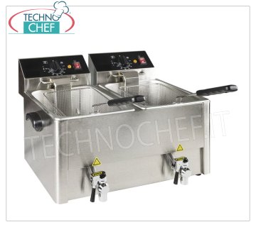 Friggitrice Elettrica da banco con Rubinetto, 2 vasche indipendenti da da lt.10+10